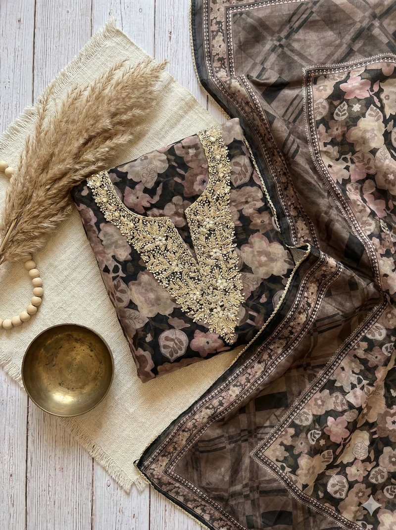 Woven in Gold: The Timeless Charm of Handcrafted Zari Work Unstitched Suits