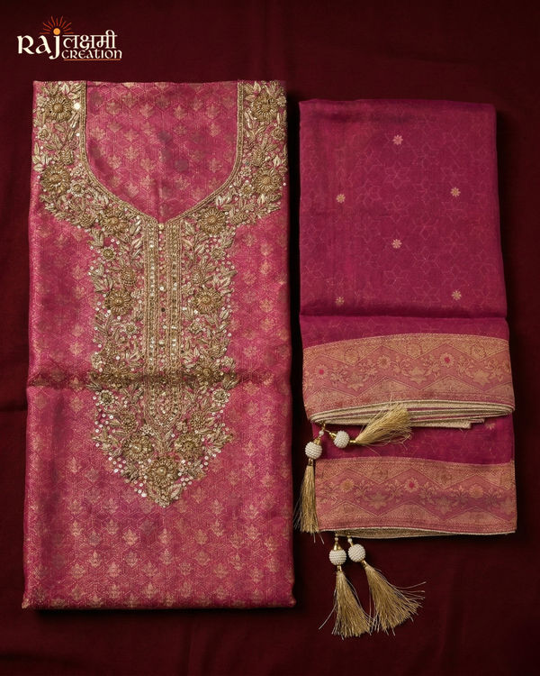 Pure Chanderi Unstitched Suits with Zardozi Work | Rajlakshmi Creation