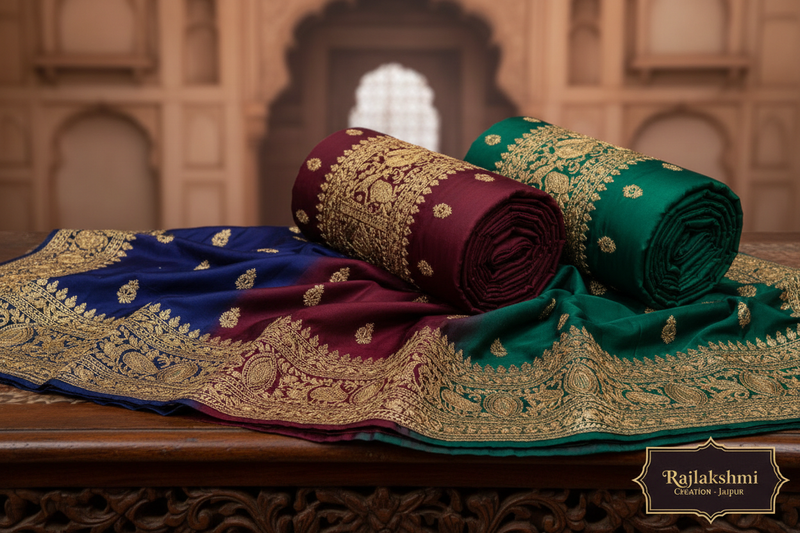 Buy Zari Work Unstitched Suits Online: Authentic Jaipur Collections | Rajlakshmi Creation