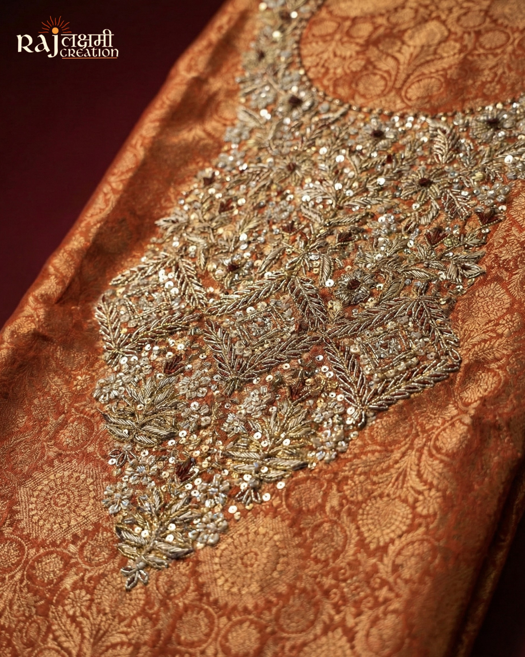 Radiant Copper & Wine: Handcrafted Zardosi Tissue Suit Sets