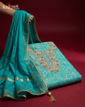 Turquoise Treasure: Hand-Embroidered Zardosi Tissue Upada Suit