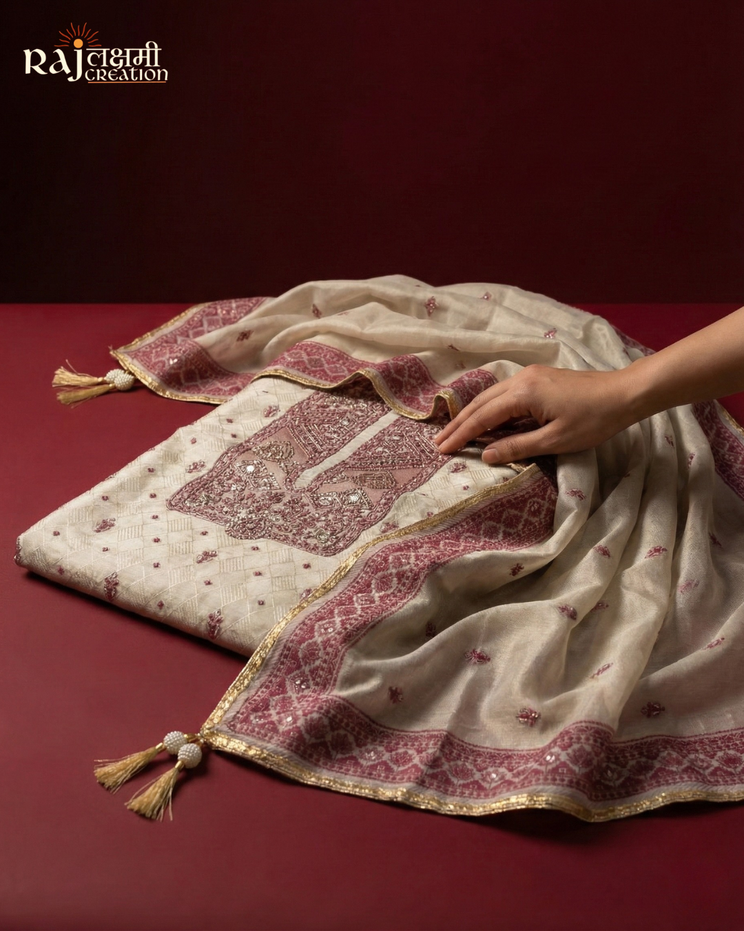 The Royal Ivory Edit: Zardosi-Embellished Tissue Silk Unstitched Suit