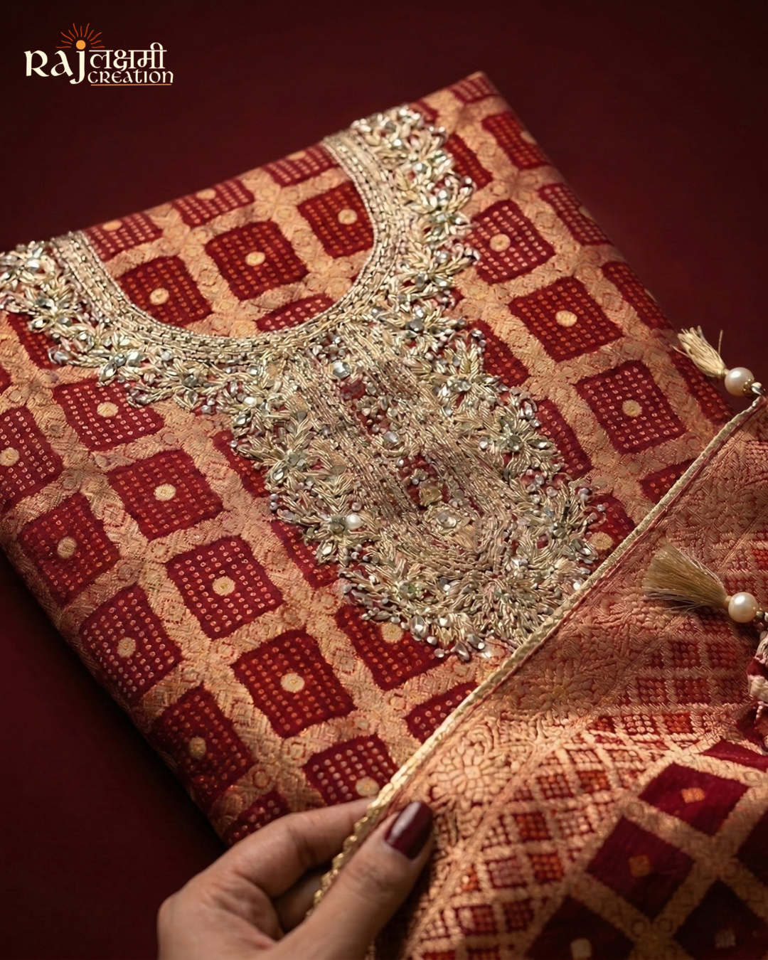 Classic Red Zari & Zardosi Unstitched Georgette Suit with Heavy Border