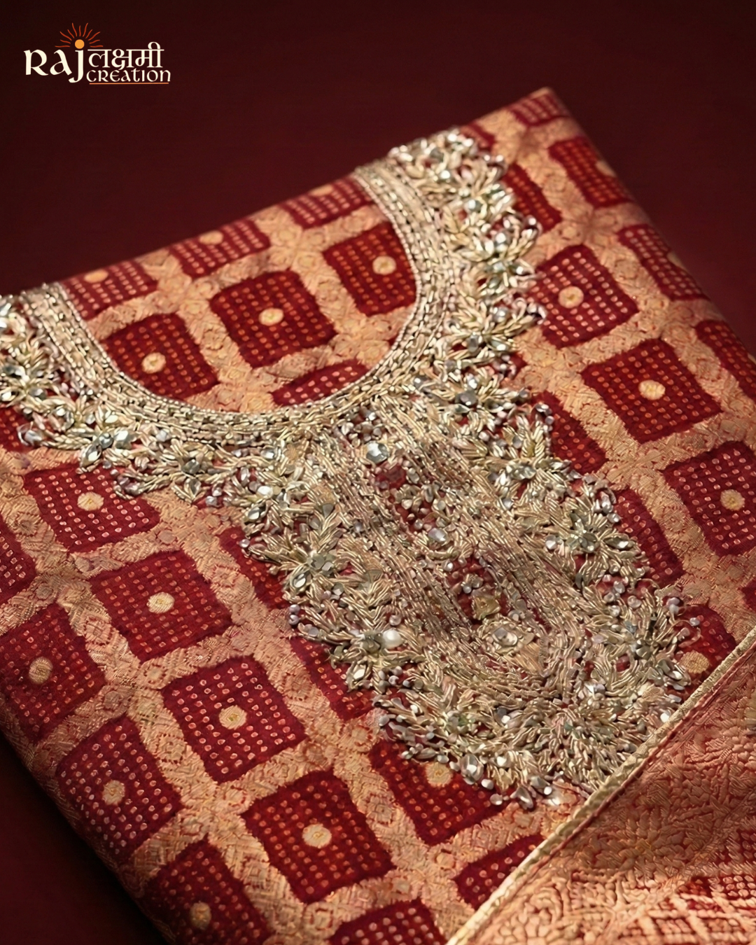 Classic Red Zari & Zardosi Unstitched Georgette Suit with Heavy Border