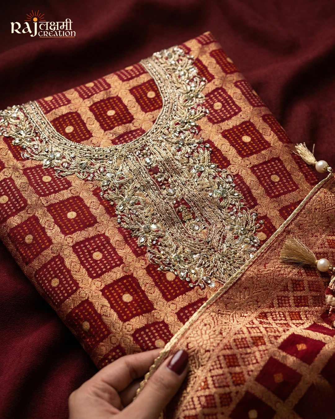 Classic Red Zari & Zardosi Unstitched Georgette Suit with Heavy Border