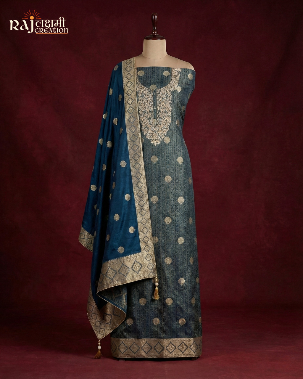 The Royal Tissue Collection: Teal Blue Zardosi & Upada Set