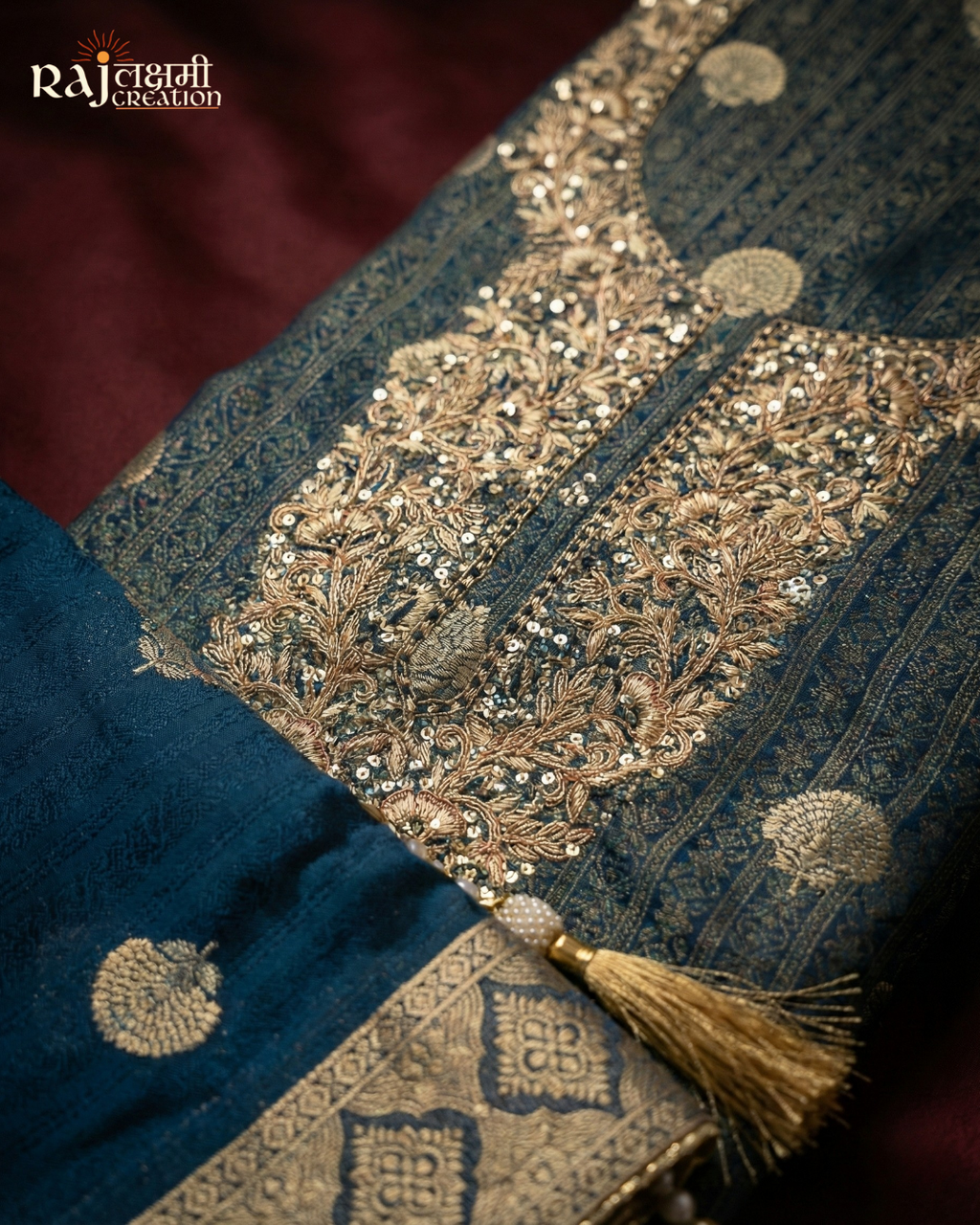 The Royal Tissue Collection: Teal Blue Zardosi & Upada Set