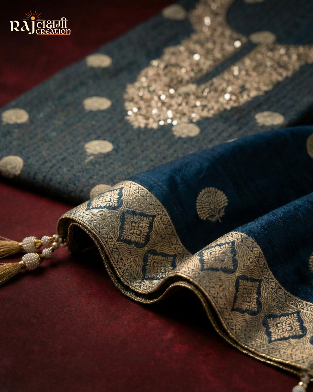 The Royal Tissue Collection: Teal Blue Zardosi & Upada Set