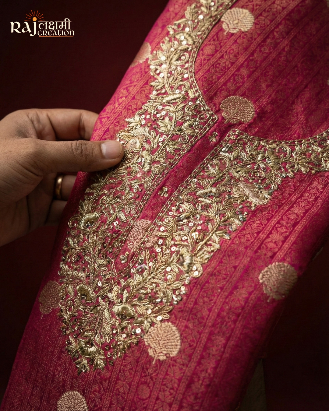 Regal Magenta Tissue Upada Silk Suit Set with Handcrafted Zardosi Work