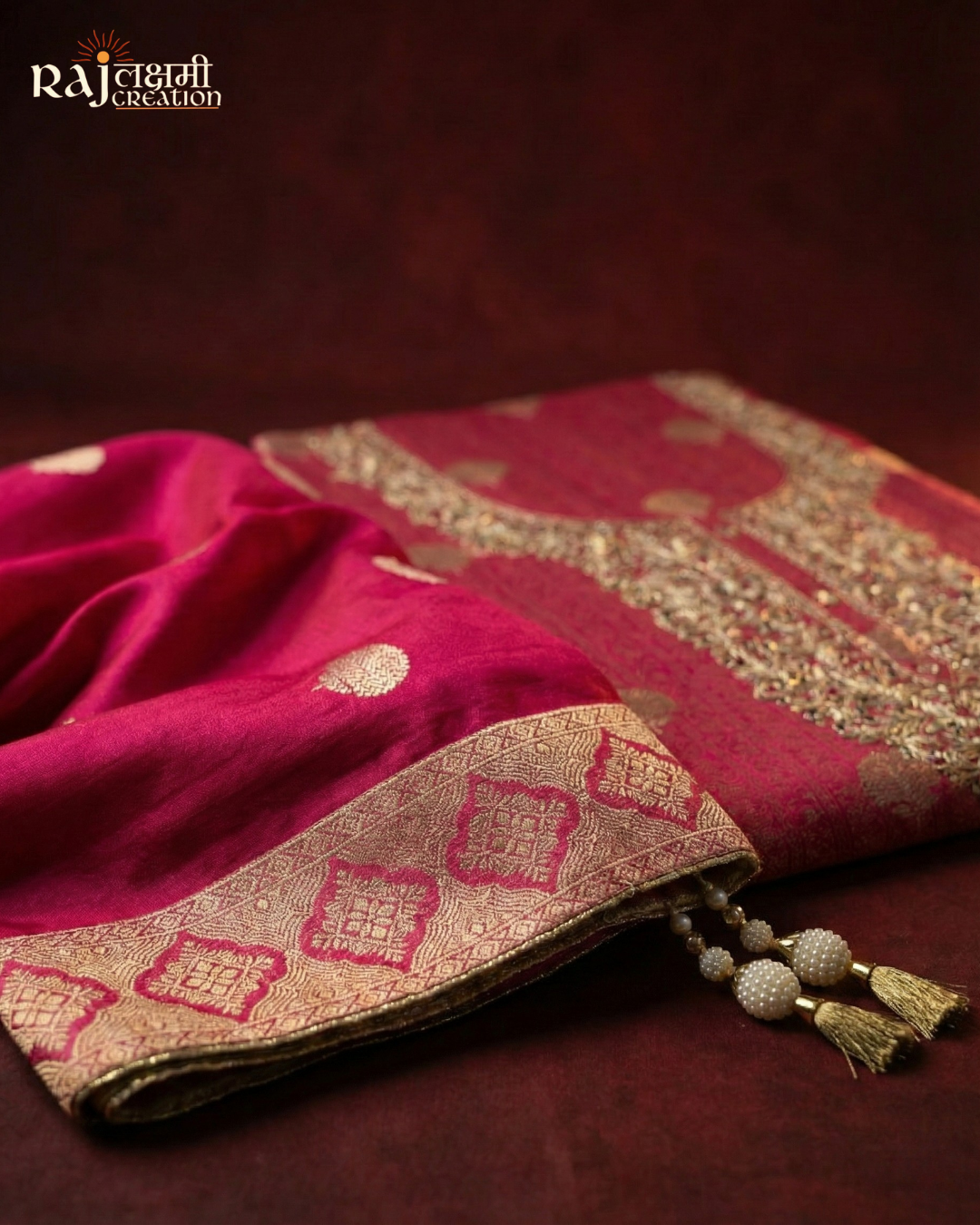 Regal Magenta Tissue Upada Silk Suit Set with Handcrafted Zardosi Work