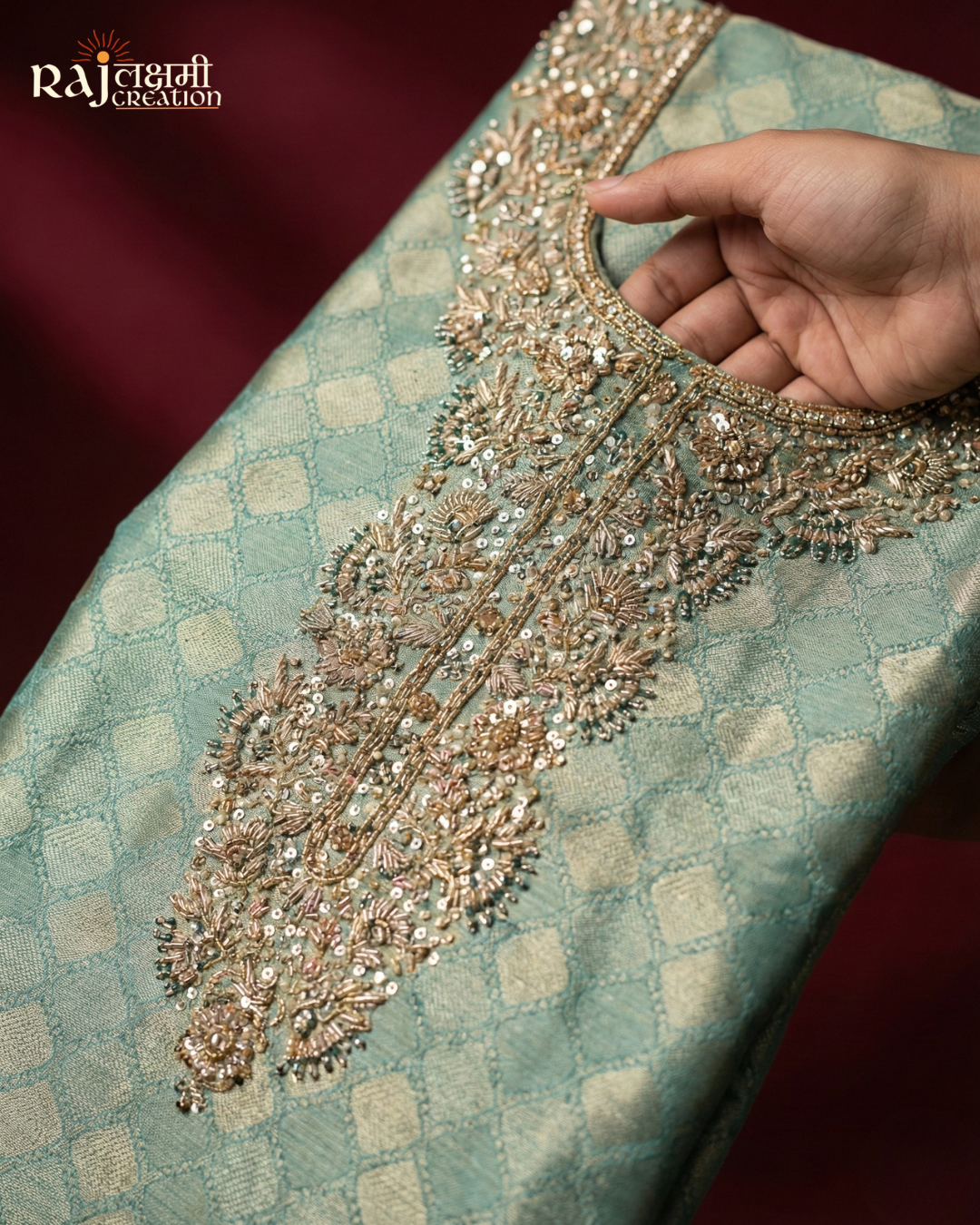 The Bandhani Fusion: Sea-Green Tissue Upada Suit with Chinon Bandhani Dupatta (Sea-Green)