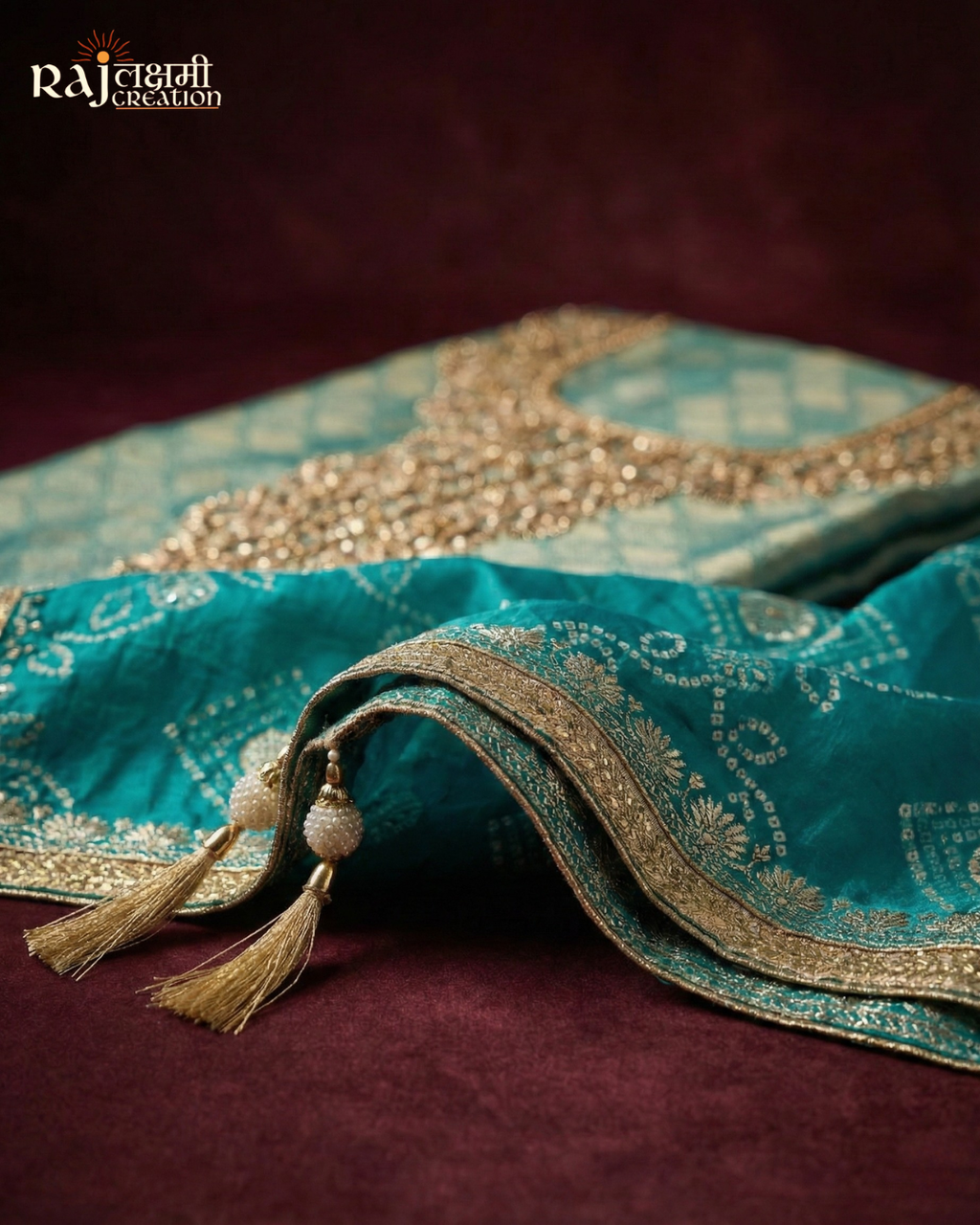 The Bandhani Fusion: Sea-Green Tissue Upada Suit with Chinon Bandhani Dupatta (Sea-Green)