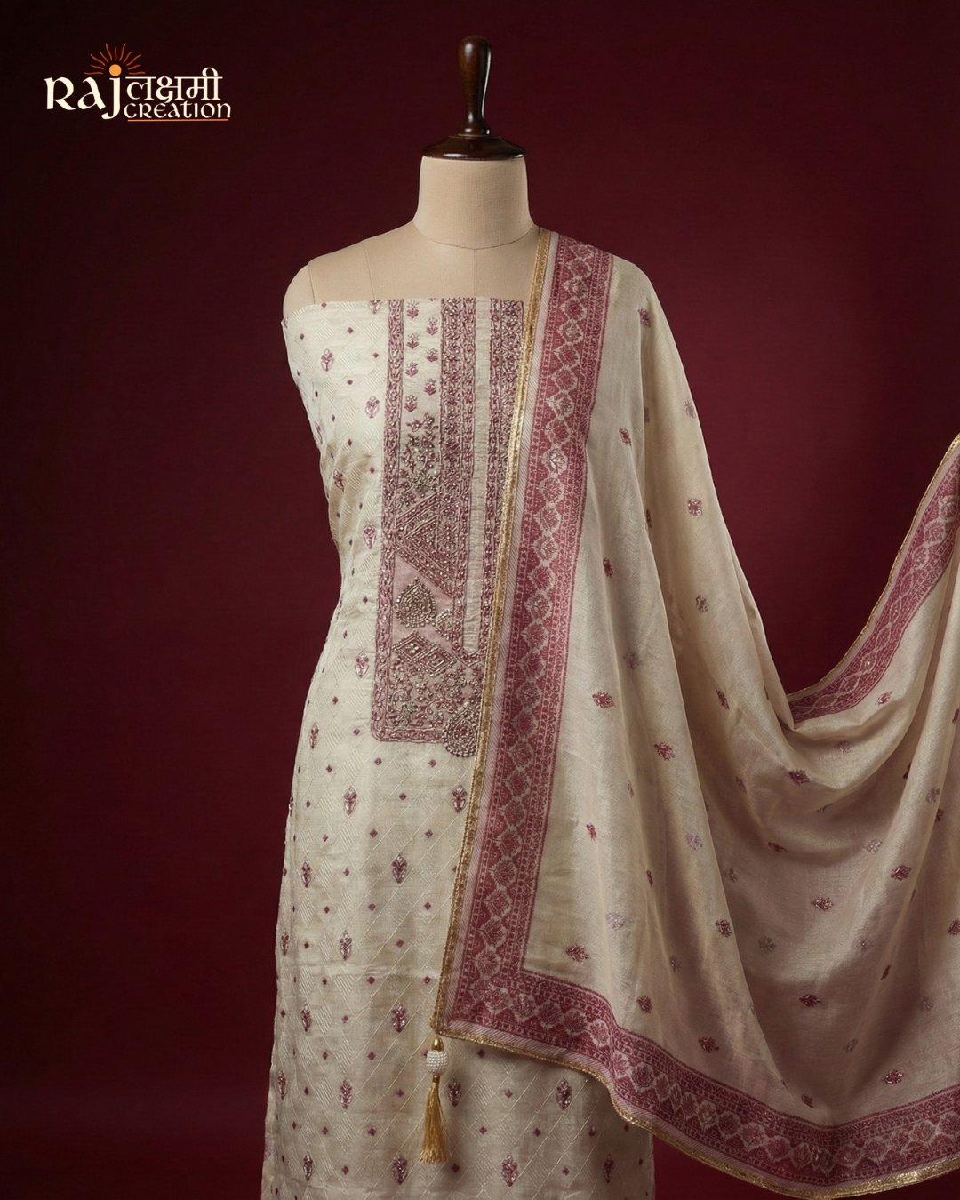 The Royal Ivory Edit: Zardosi-Embellished Tissue Silk Unstitched Suit