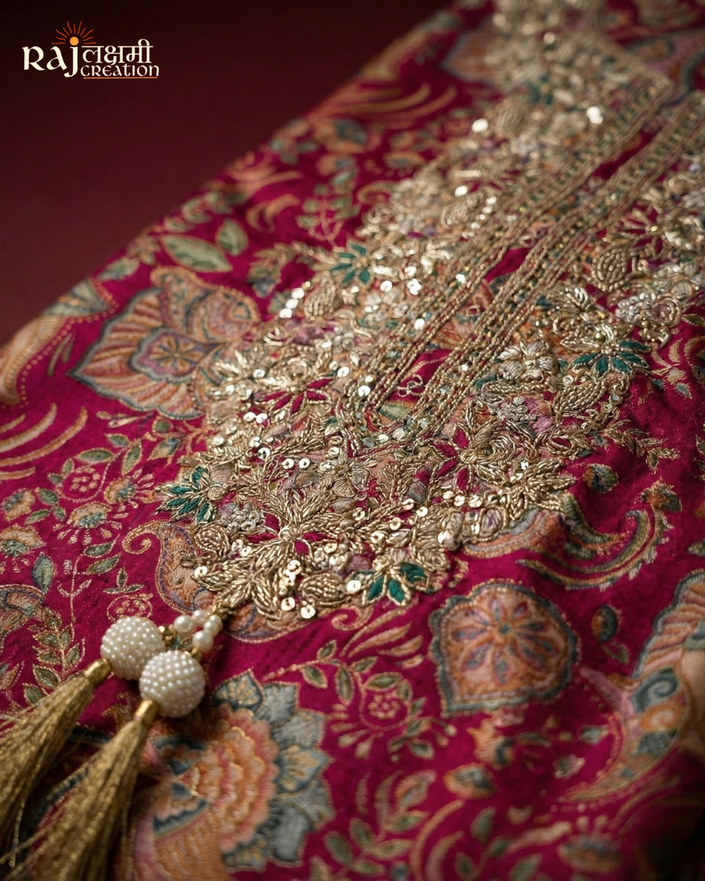 The Heritage Collection: Gajji Satin Zardosi Ensemble in Deep Magenta