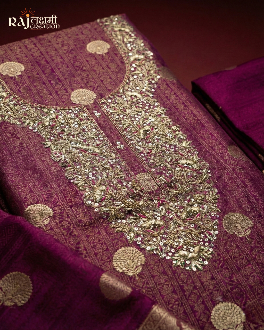 Deep Purple Tissue Upada Silk Suit with Heavy Zardosi Work