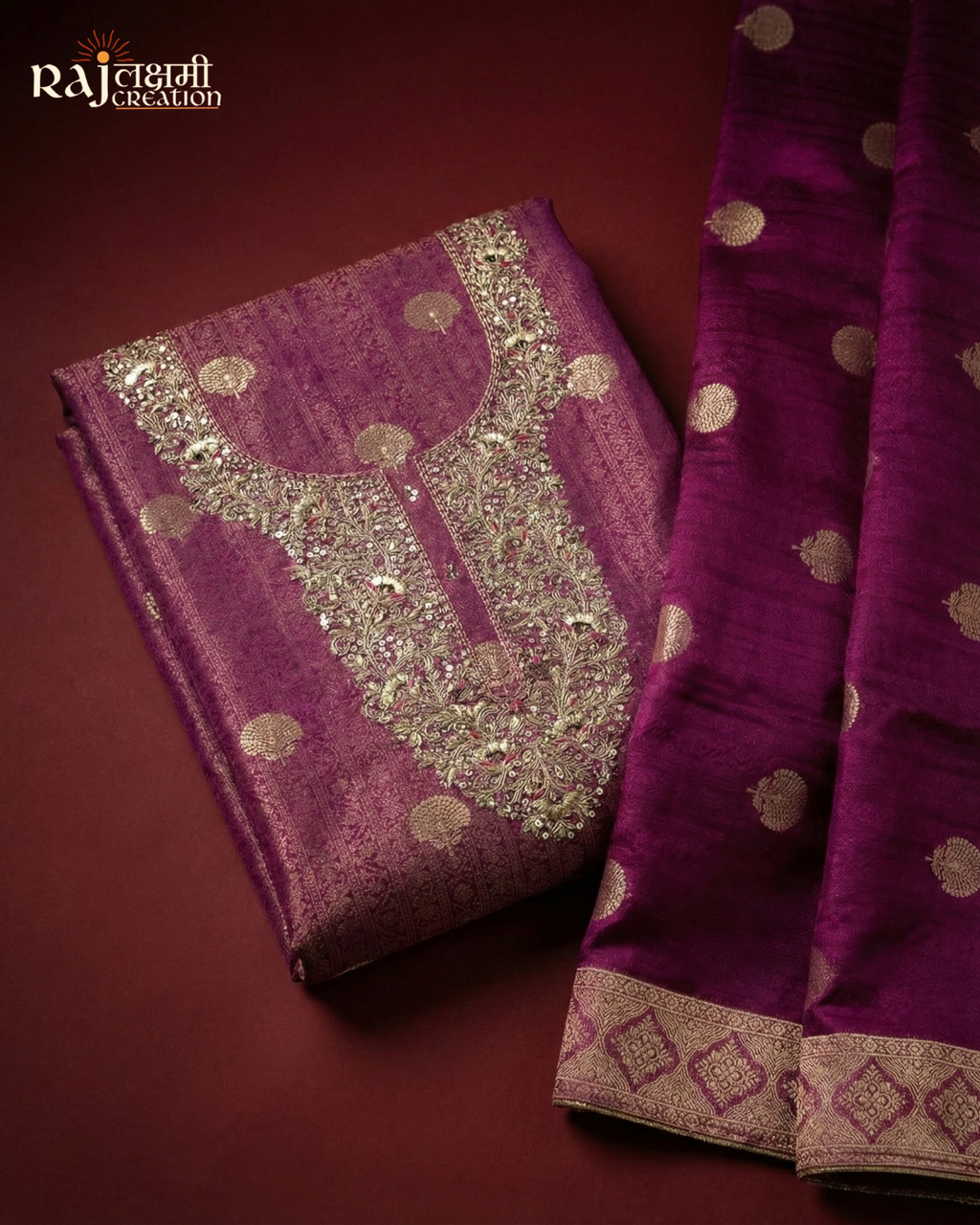 Deep Purple Tissue Upada Silk Suit with Heavy Zardosi Work