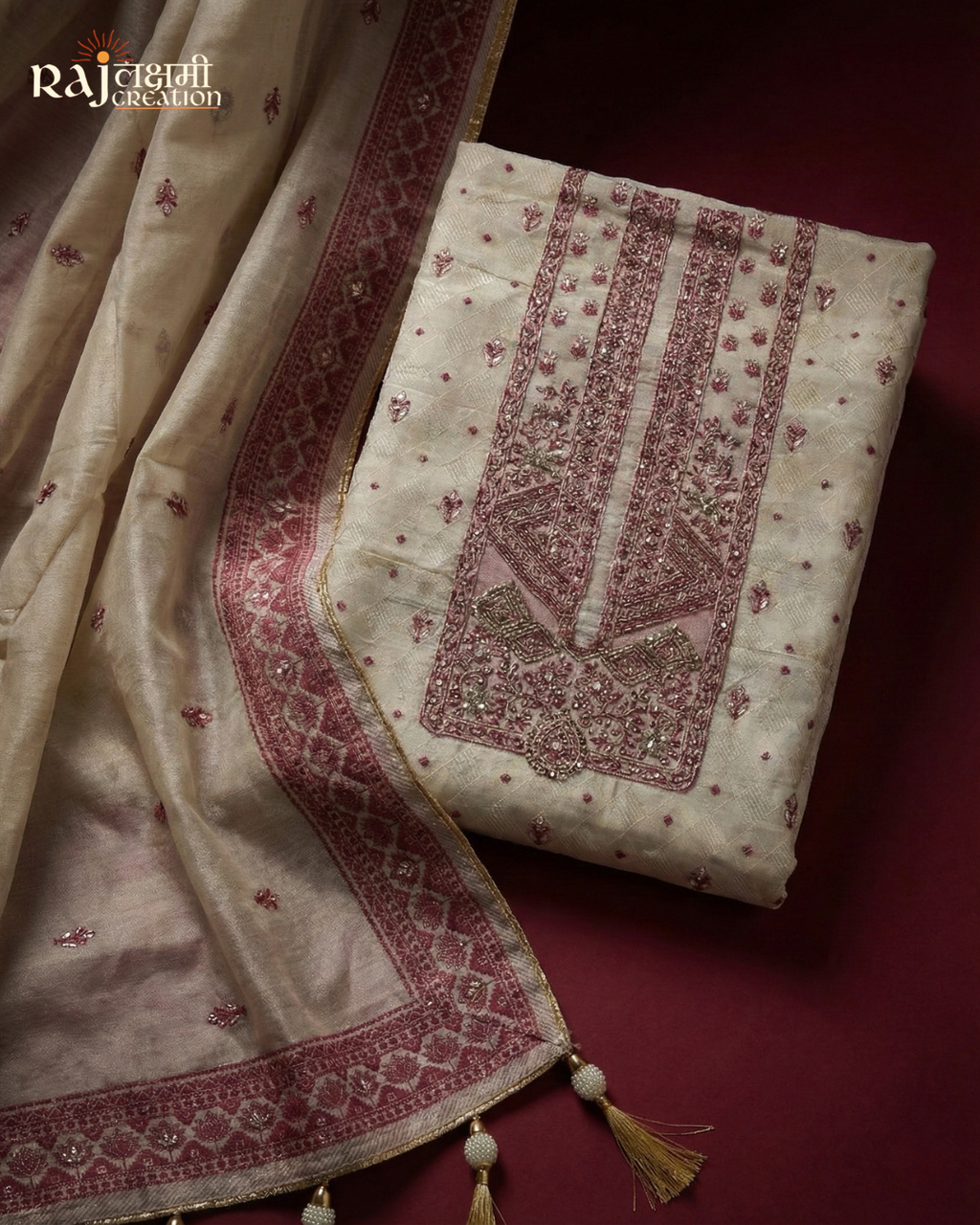 The Royal Ivory Edit: Zardosi-Embellished Tissue Silk Unstitched Suit