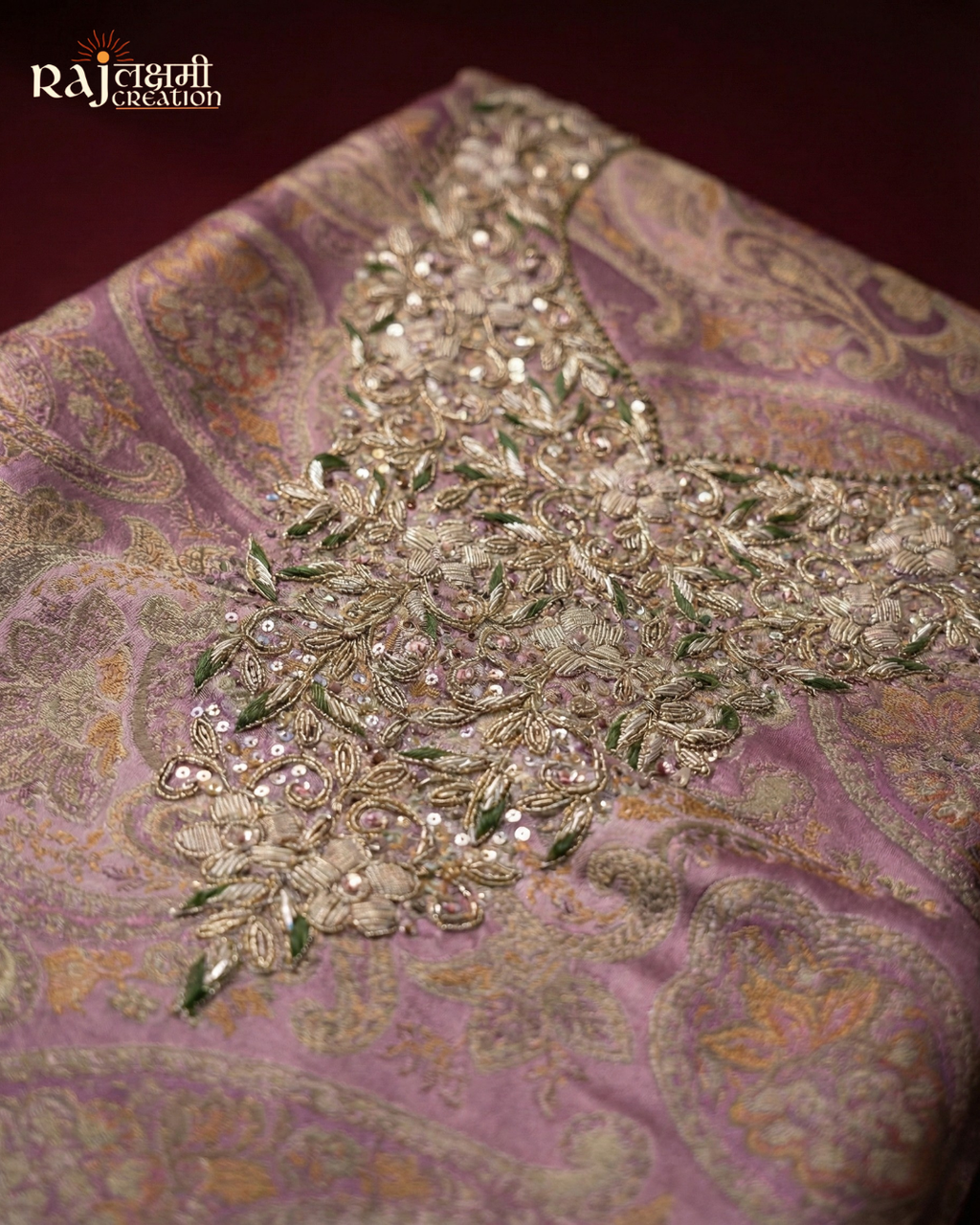 Dusty Rose Gajji Silk Zardosi Unstitched Suit Set