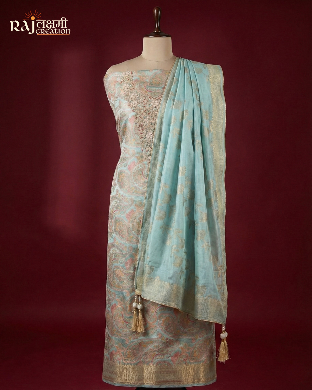 Aqua Marine Gajji Silk Suit with Handcrafted Zardosi