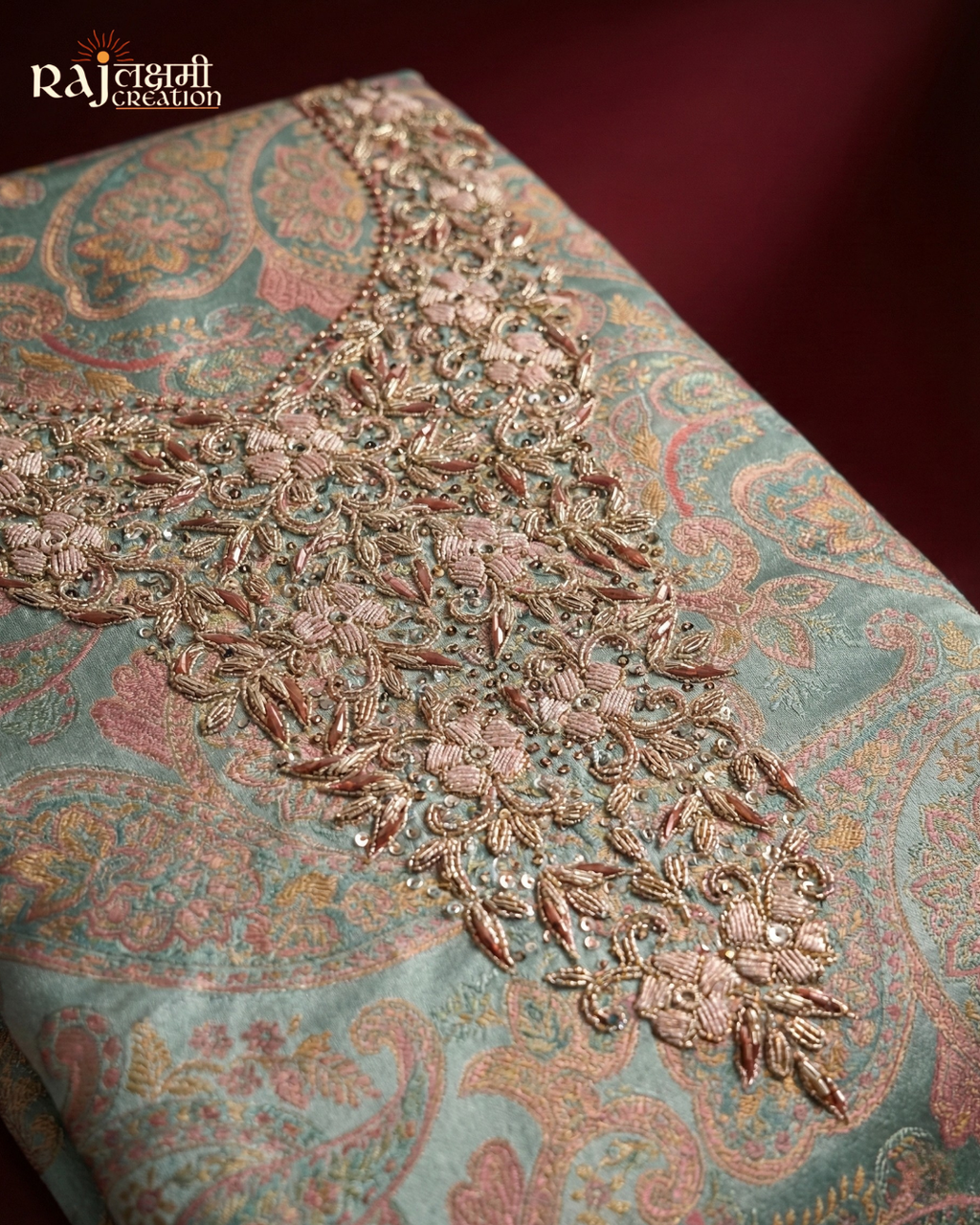 Aqua Marine Gajji Silk Suit with Handcrafted Zardosi