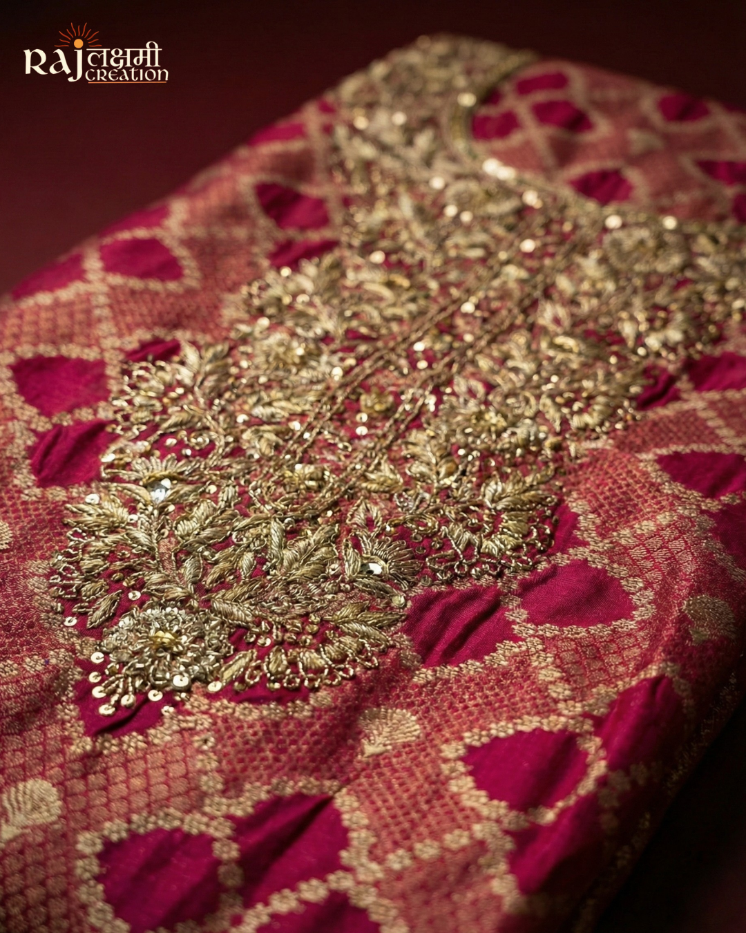 Deep Maroon Zardosi Embroidered Gajji Satin Salwar Suit with Upada Silk Dupatta