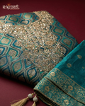 Exquisite Teal Blue Upada Silk & Tissue Salwar Suit with Hand-Crafted Zardosi Work