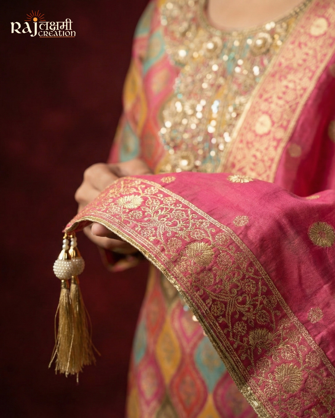 Royal Multicolored Upada Silk & Tissue Salwar Suit with Intricate Hand-Done Zardosi Work