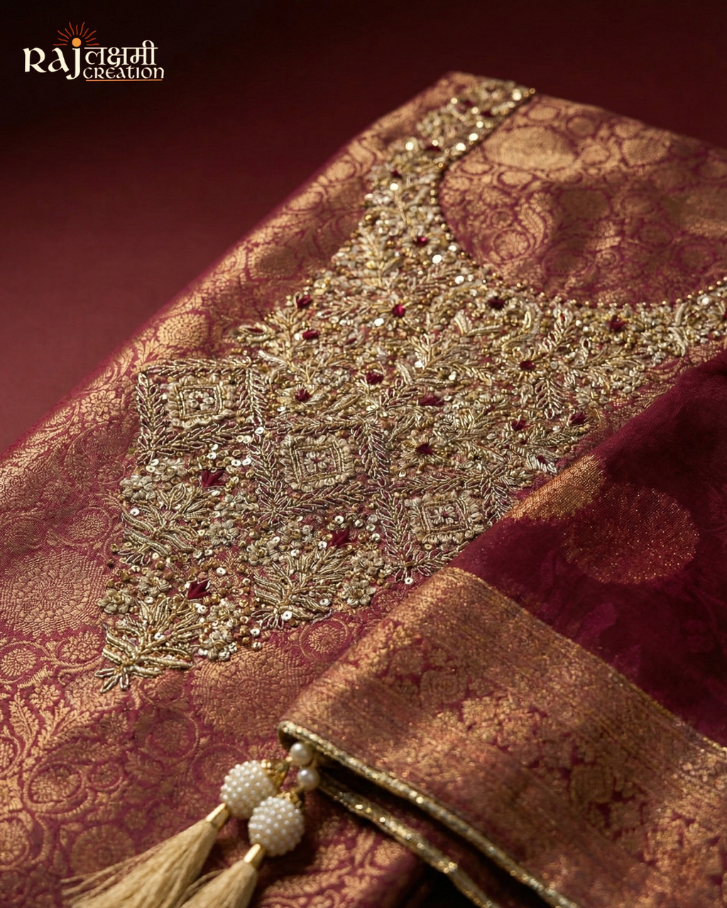 Maroon Elegance: Handcrafted Zardosi Tissue Suit Set