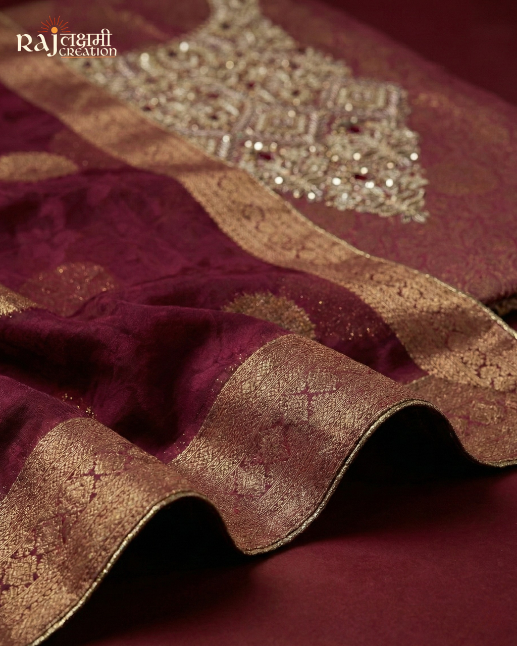 Maroon Elegance: Handcrafted Zardosi Tissue Suit Set