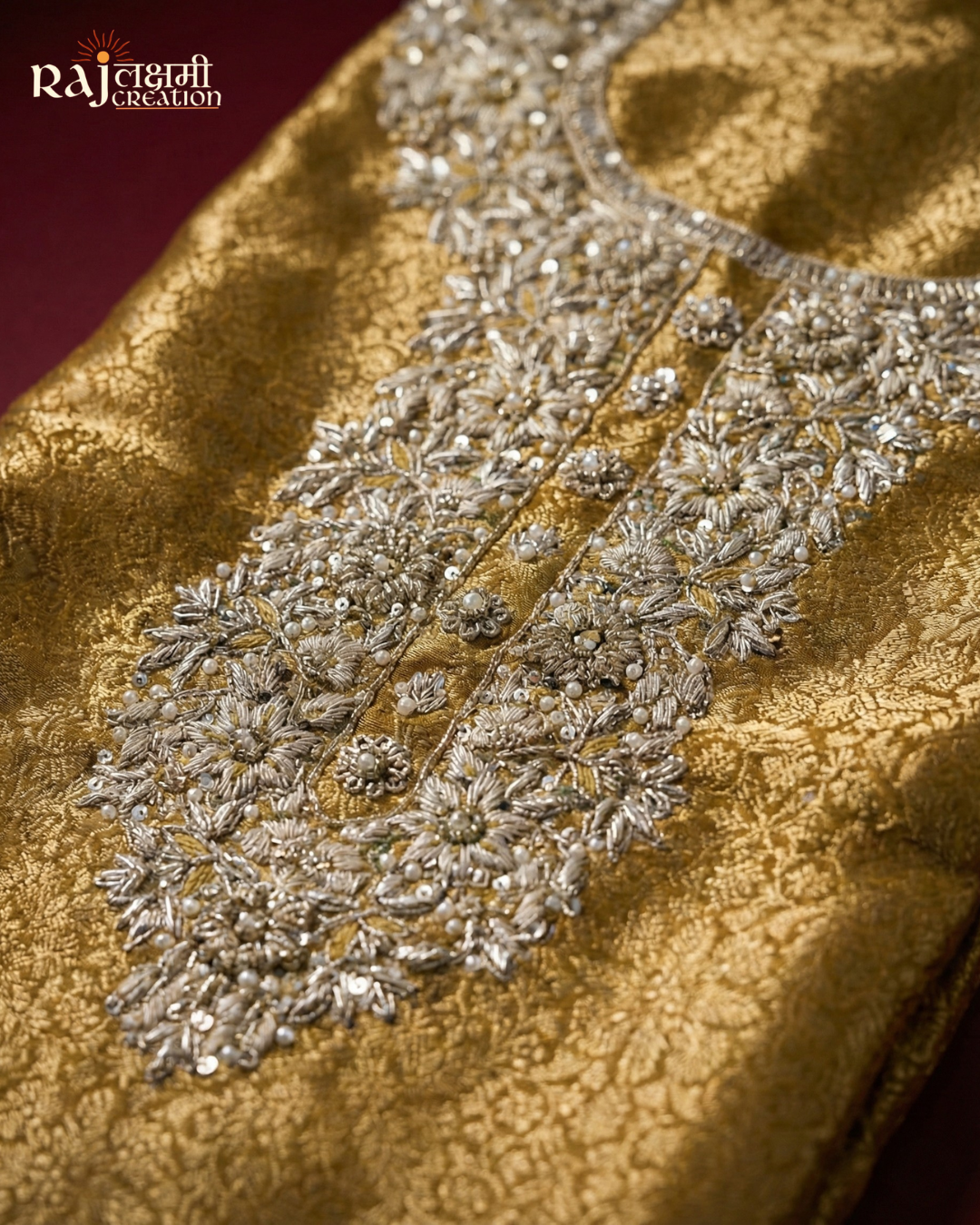 Festive Deep Yellow Tissue Upada Silk Suit with Embellished Dupatta