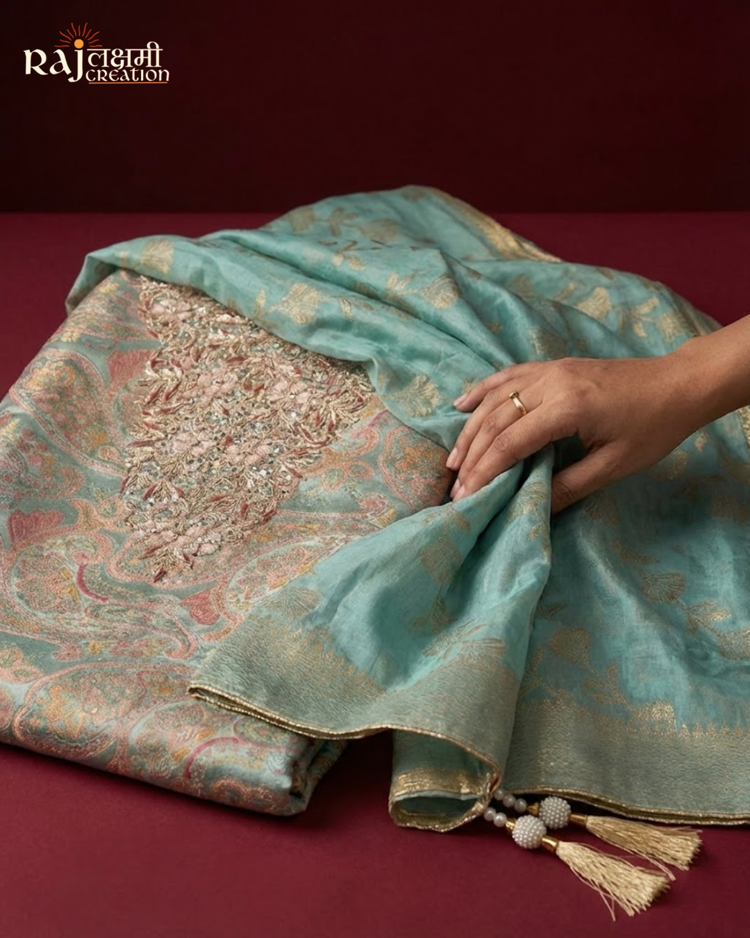 The Imperial Gajji Satin Unstitched Masterpiece Heavy Zardosi Artistry