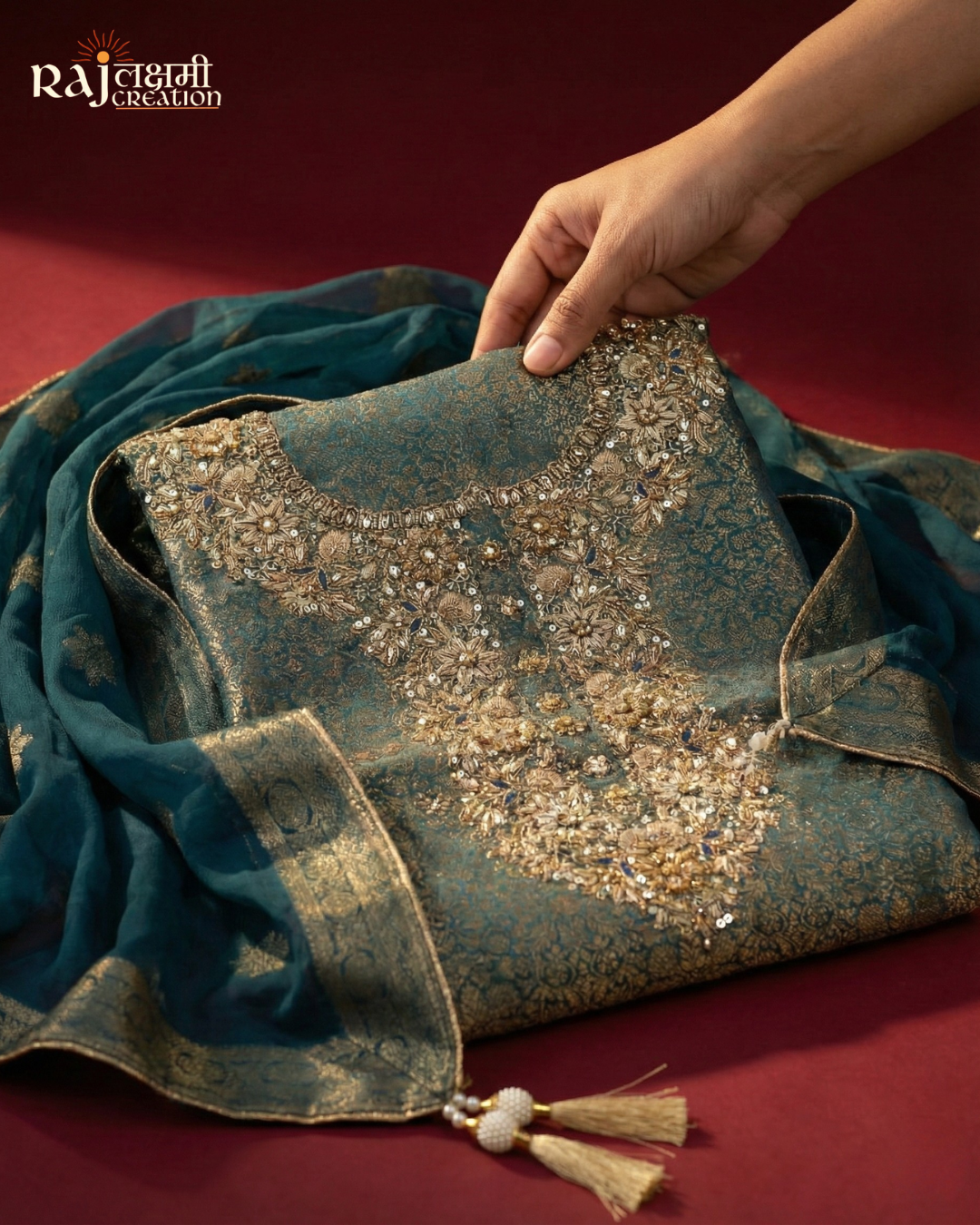 Exquisite Zari & Zardosi Handwork Upada Silk Salwar Suit Set