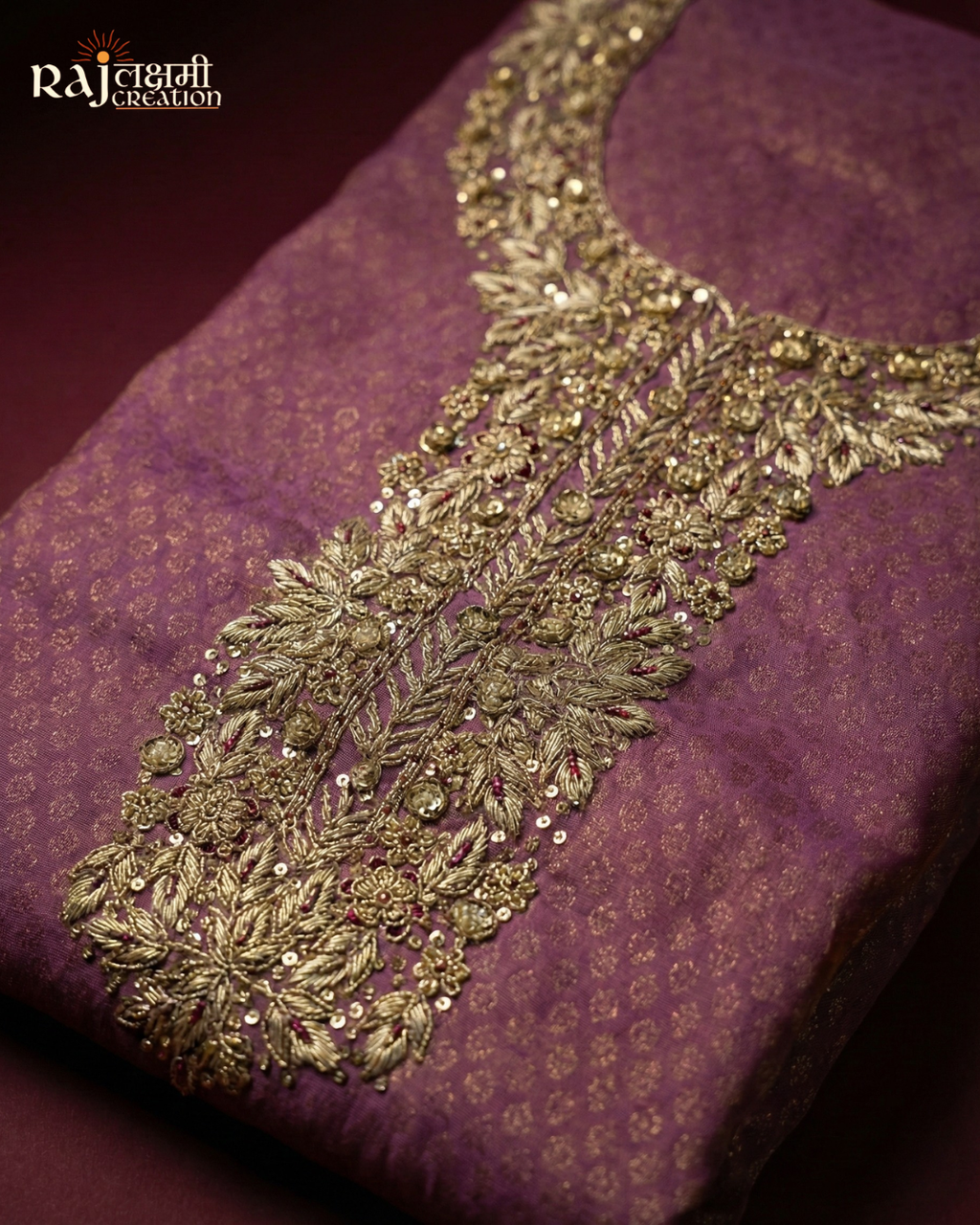 Premium Organza Zardosi Unstitched Suit Set with Tissue Dupatta