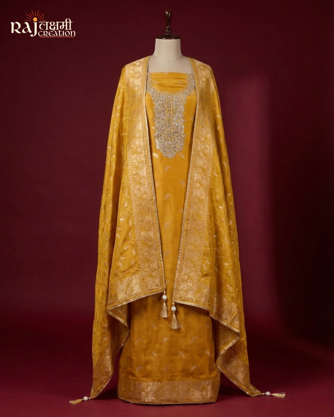 Premium Zardosi Handwork Suit | Upada Silk Shirt | Zari Tissue Dupatta