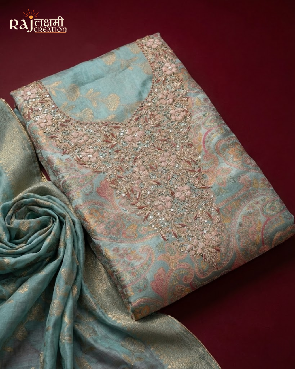 The Imperial Gajji Satin Unstitched Masterpiece Heavy Zardosi Artistry