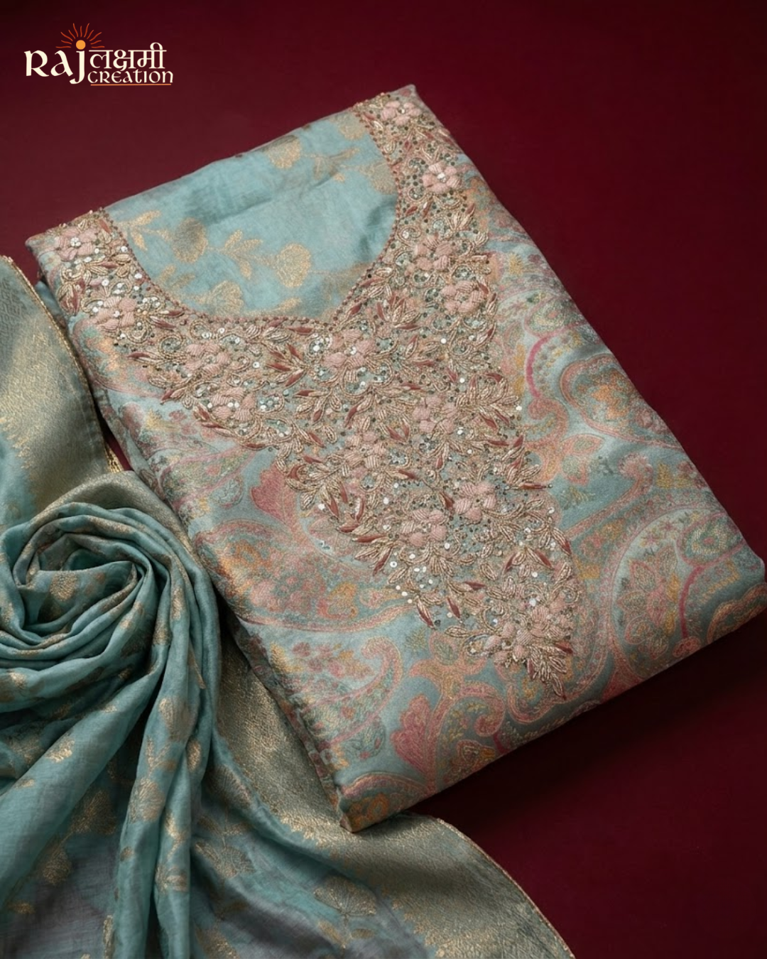 The Imperial Gajji Satin Unstitched Masterpiece Heavy Zardosi Artistry