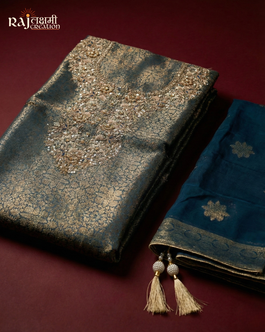 Exquisite Zari & Zardosi Handwork Upada Silk Salwar Suit Set