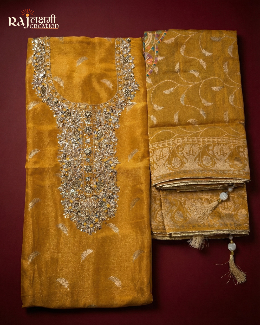 Premium Zardosi Handwork Suit | Upada Silk Shirt | Zari Tissue Dupatta