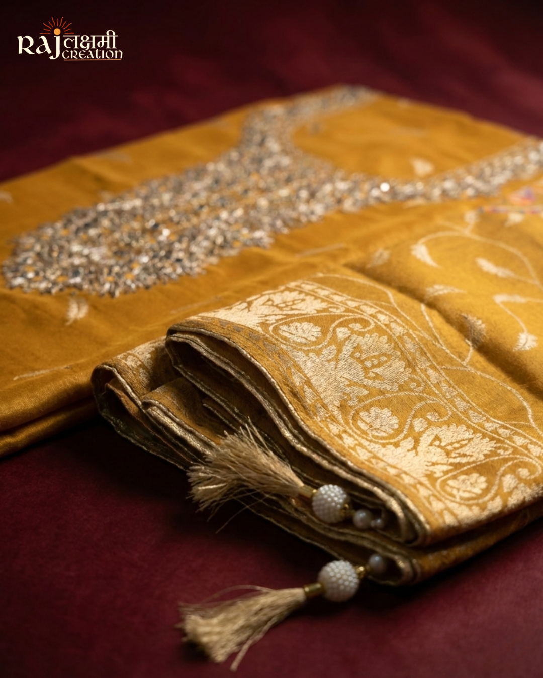 Premium Zardosi Handwork Suit | Upada Silk Shirt | Zari Tissue Dupatta