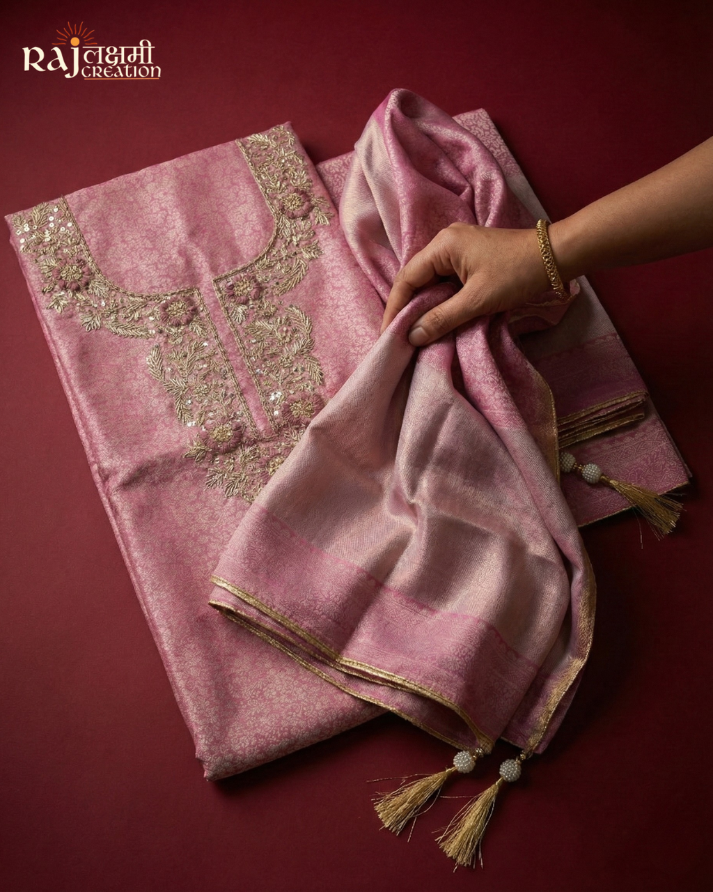 The Royal Zardosi & Uppada Suit Ensemble Shimmer Tissue Dupatta