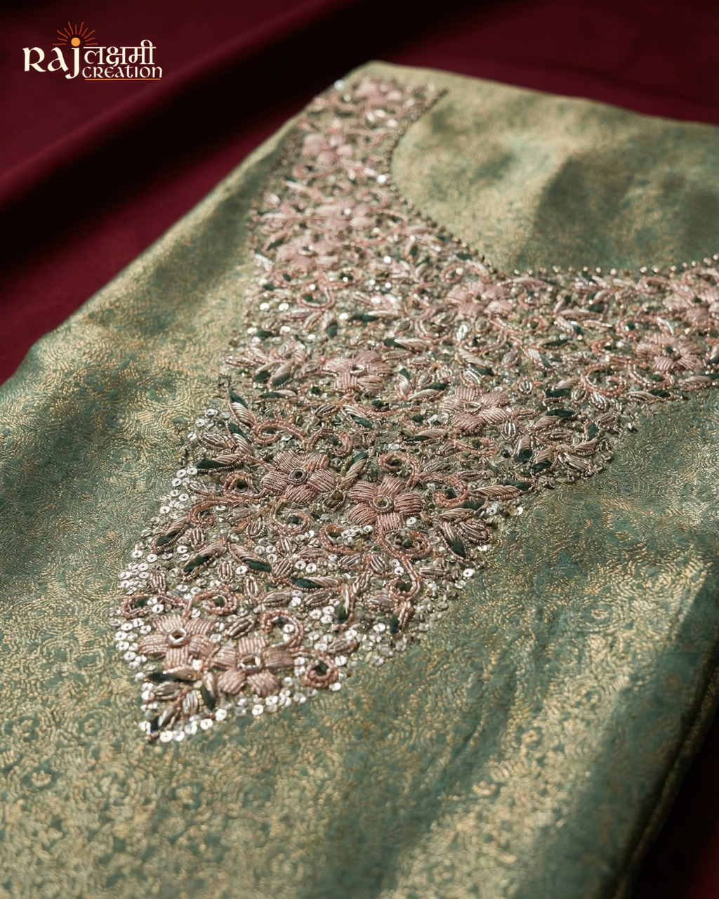 Exquisite Mint Green Tissue Upada Silk Unstitched Suit with Zari Weave