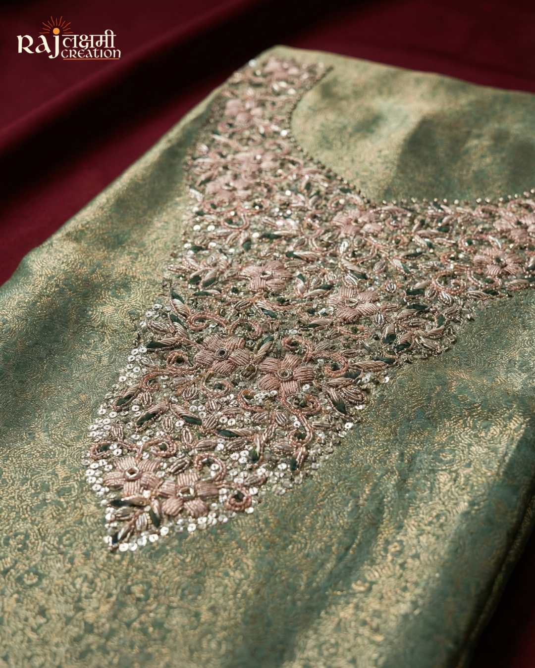 Exquisite Mint Green Tissue Upada Silk Unstitched Suit with Zari Weave