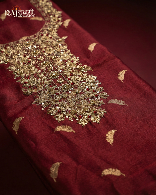 Exquisite Wine Upada Silk Suit with Intricate Hand-Done Zardosi Work