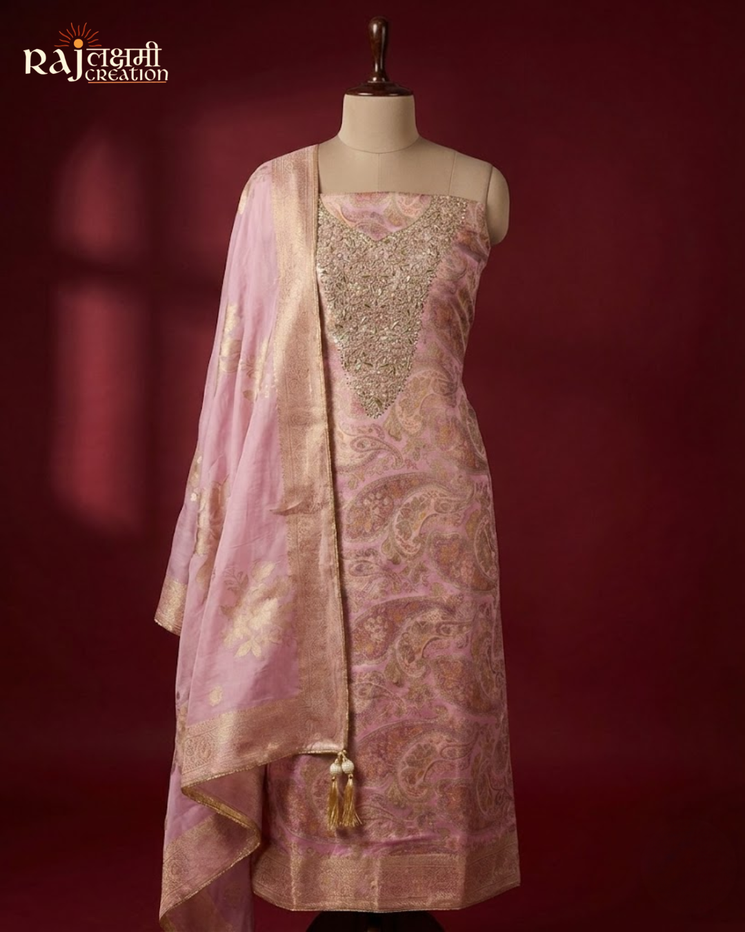 Royal Handcrafted Gajji Satin & Uppada Ensemble with Zardosi Artistry