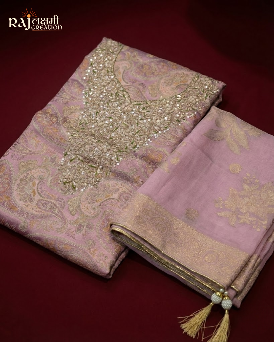 Royal Handcrafted Gajji Satin & Uppada Ensemble with Zardosi Artistry