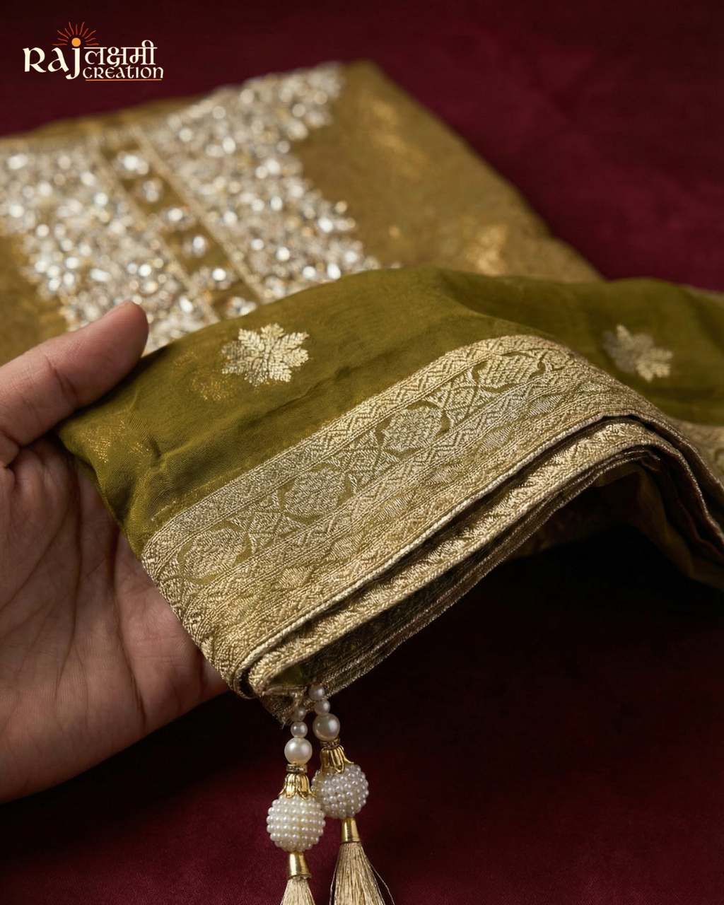 Festive Deep Yellow Tissue Upada Silk Suit with Embellished Dupatta