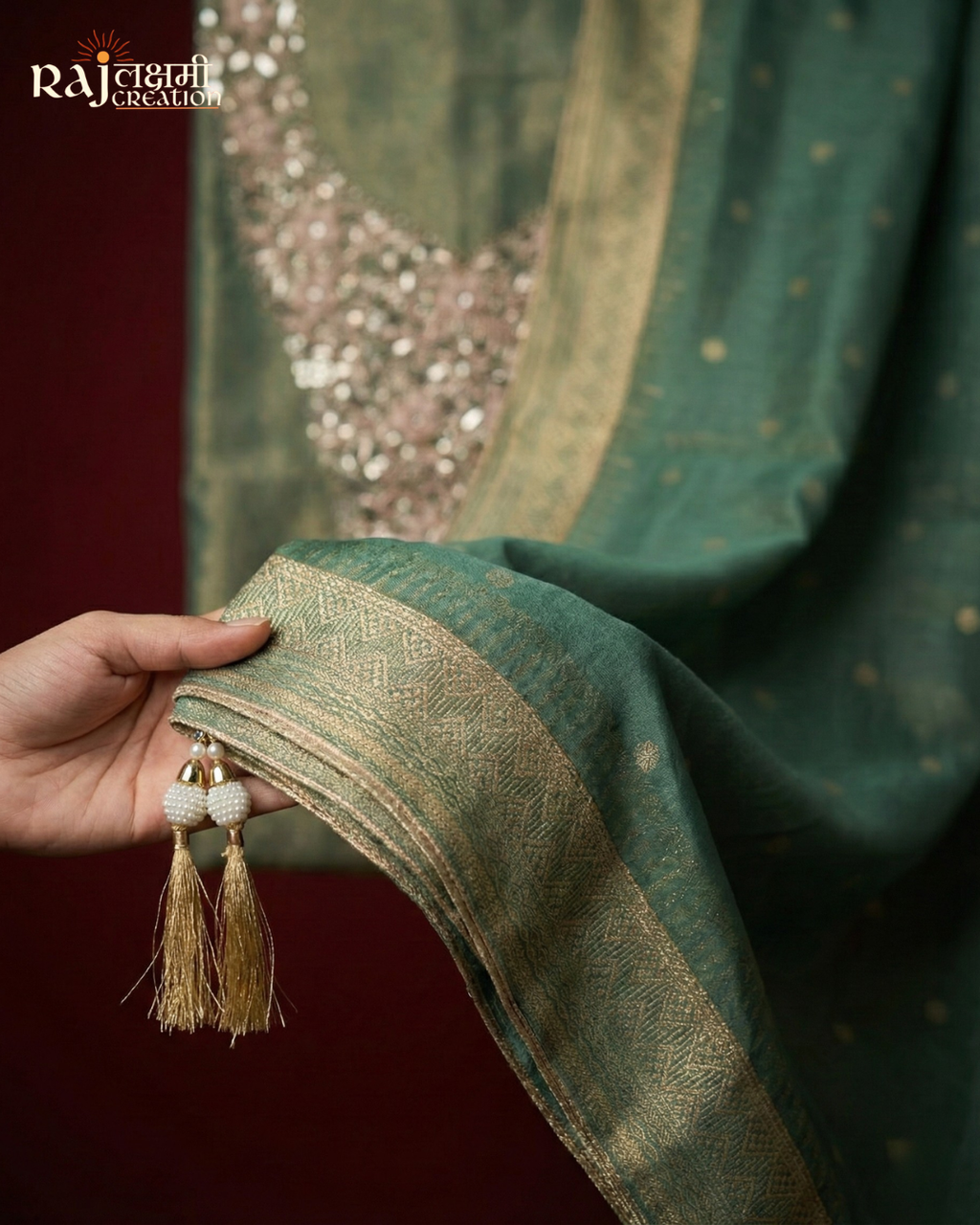 Exquisite Mint Green Tissue Upada Silk Unstitched Suit with Zari Weave