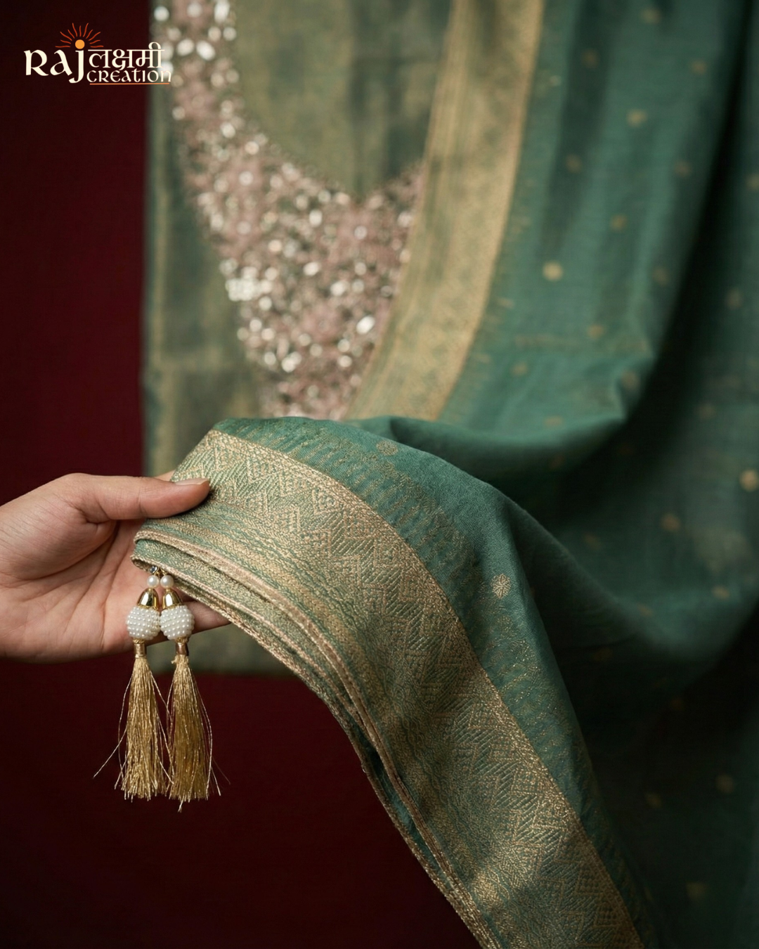 Exquisite Mint Green Tissue Upada Silk Unstitched Suit with Zari Weave