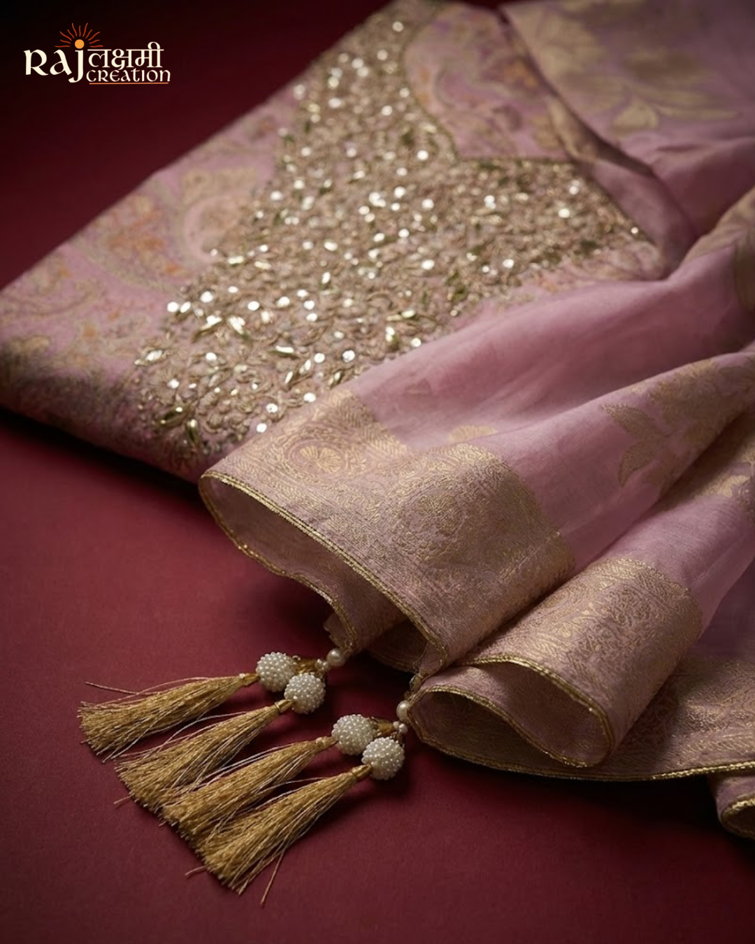 Royal Handcrafted Gajji Satin & Uppada Ensemble with Zardosi Artistry