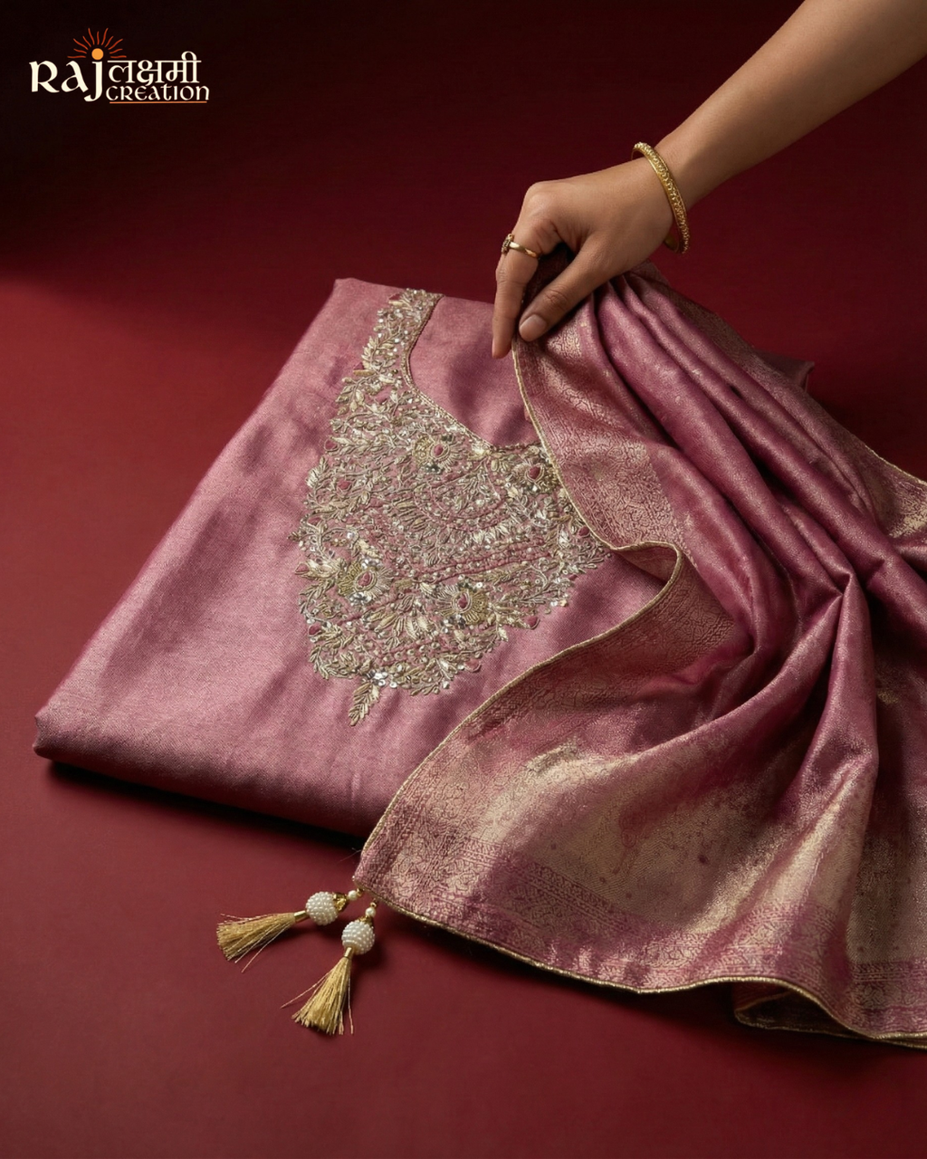 Lavender-Mauve Tissue Upada Suit with Intricate Gold Zardosi Artistry